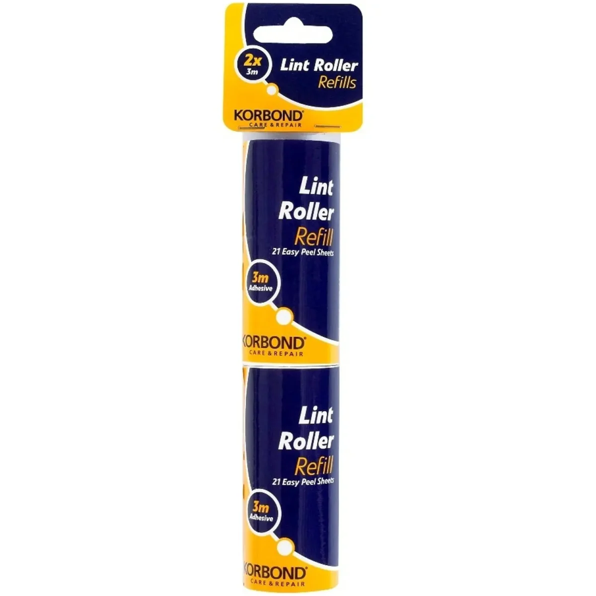 KORBOND Lint Roller Refill 21 Easy Peel Sheets 3m Total Length Twin Pack - Image 1
