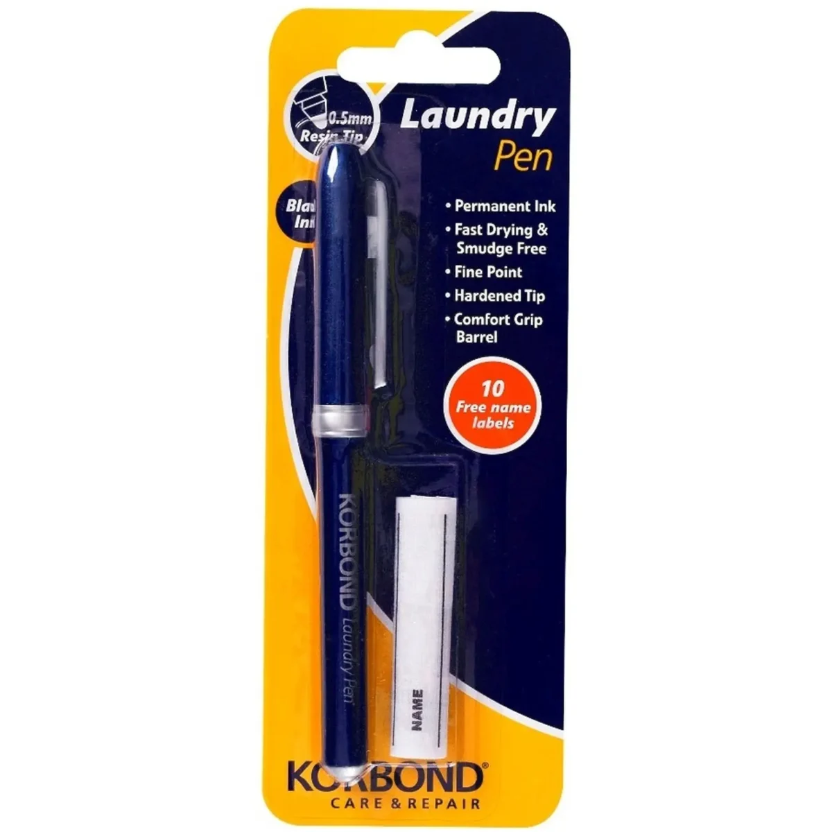 KORBOND Permanant Ink Laundry Pen With 10 Free Name Labels - Image 1