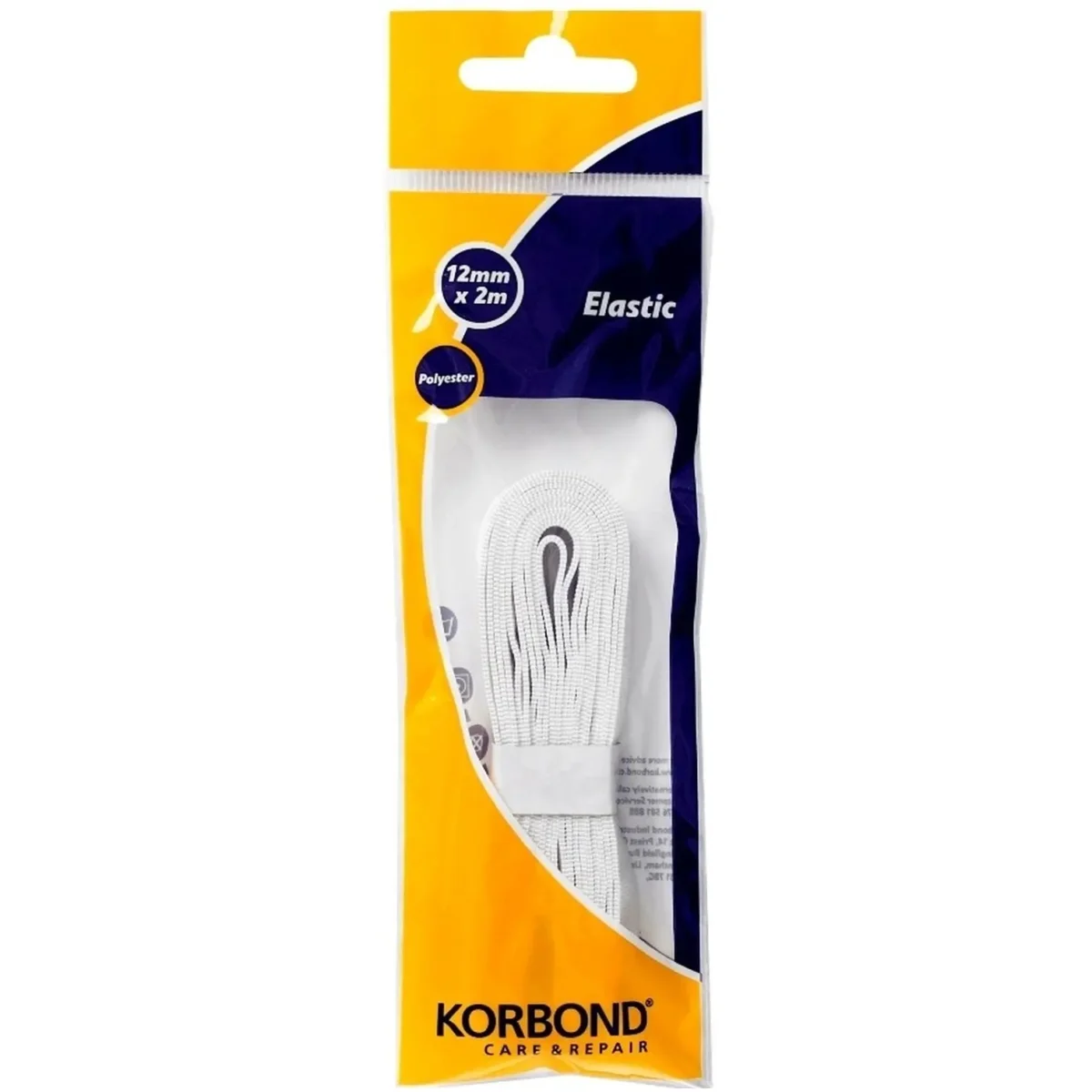 Korbond Polyester Elastic White 12mm x 2m