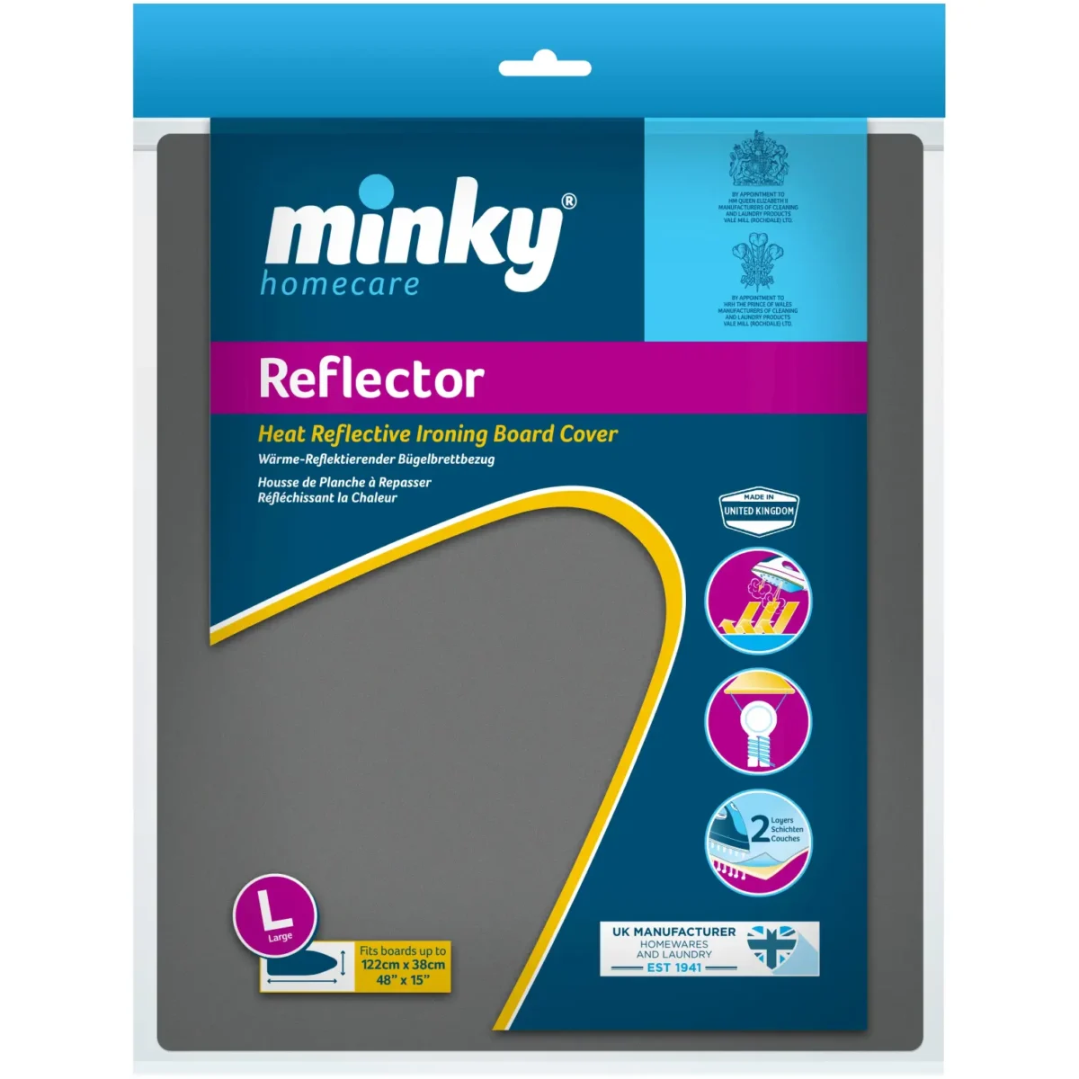Minky Reflector Ironing Cover 122x38cm - Image 1