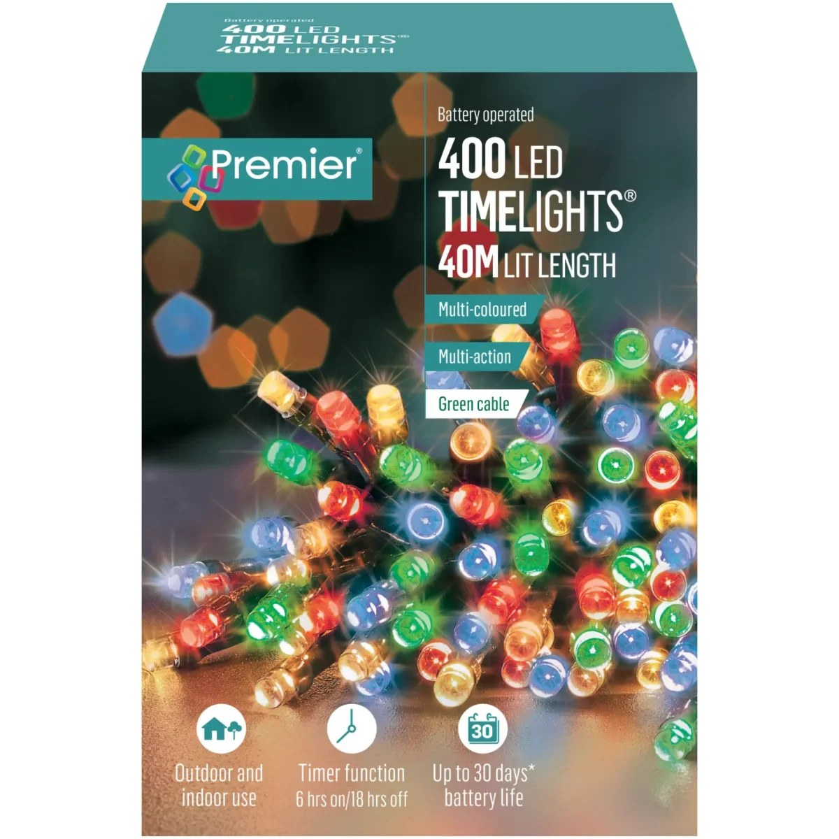 Premier 400 LED Timelights Multi-Coloured Battery Operated - Image 1