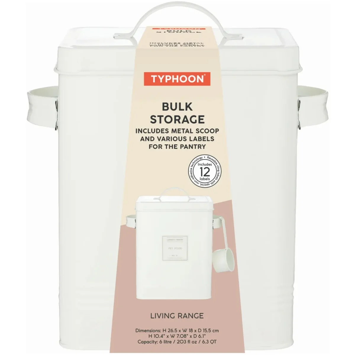 Typhoon Living Cream Bulk Storage with Labels 6 Litres - Image 1