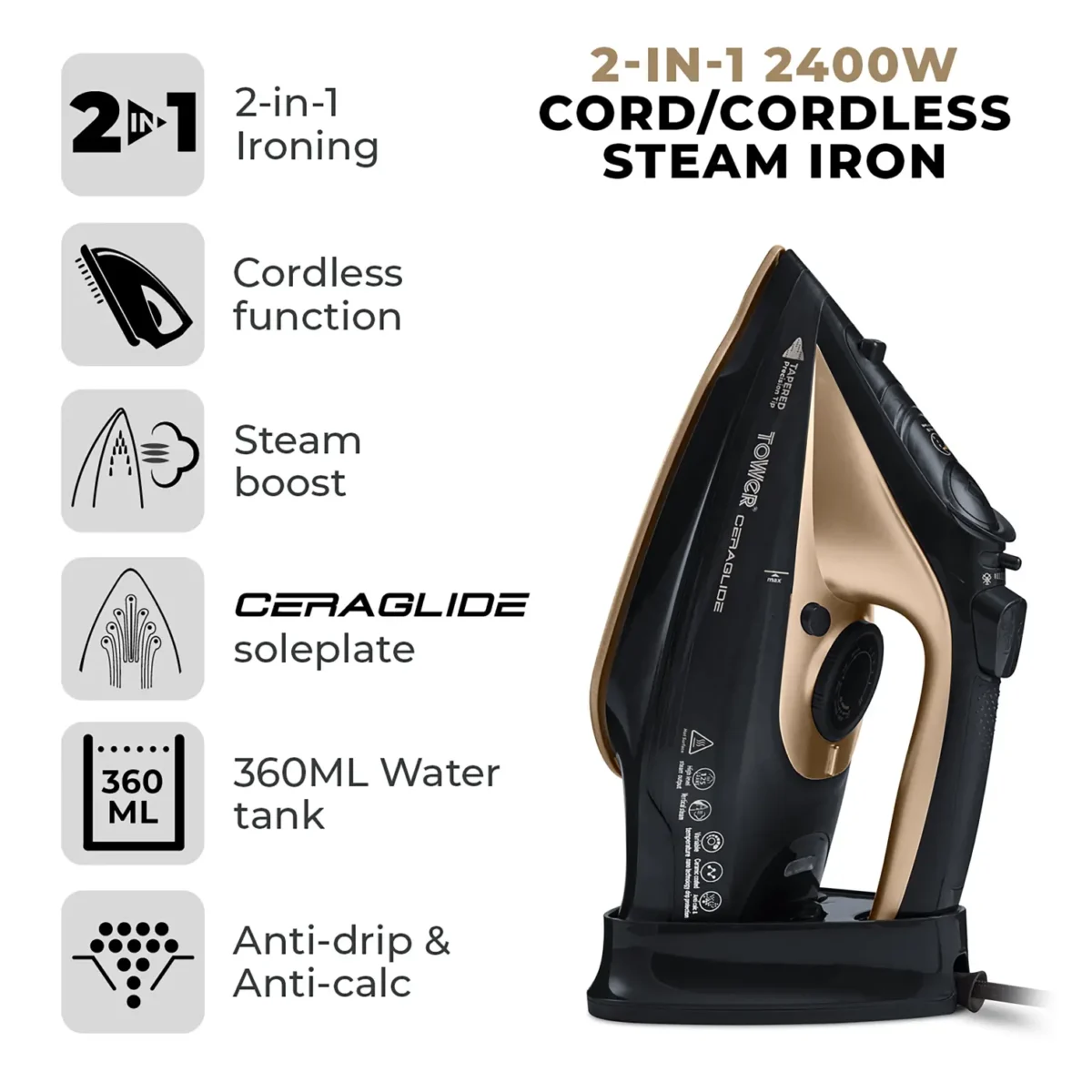 Tower Cord/Cordless Iron 2400w - Image 2