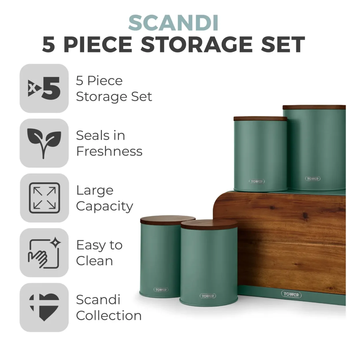 Tower Scandi 5 Piece Storage Set Jade - Image 2