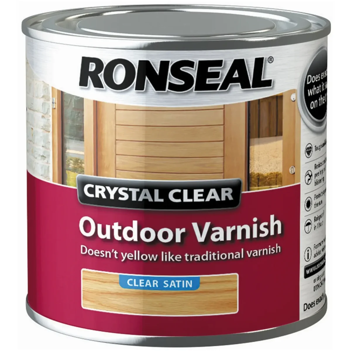 Ronseal Outdoor Varnish Crystal Clear Satin 250ml - Image 1