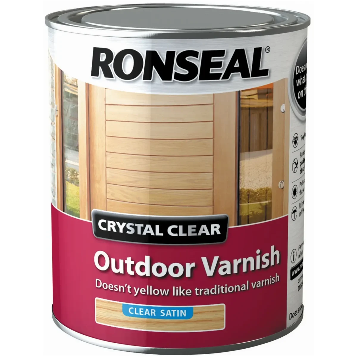 Ronseal Satin Outdoor Varnish Crystal Clear 750ml - Image 1
