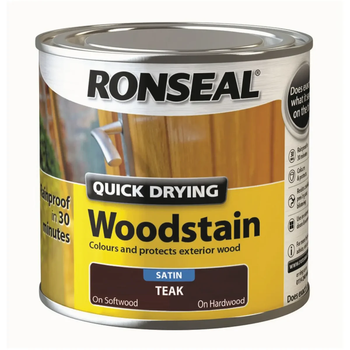 Ronseal Satin Quick Drying Woodstain Teak 250ml - Image 1