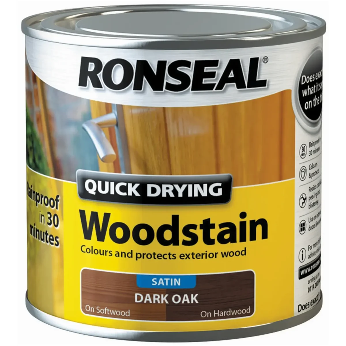 Ronseal Satin Quick Drying Woodstain Dark Oak 250ml - Image 1