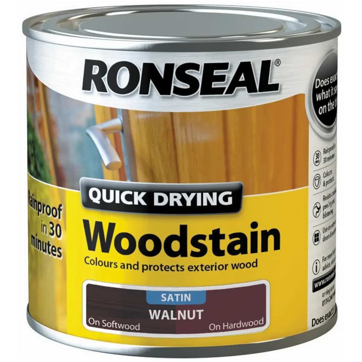 Ronseal Satin Quick Drying Woodstain Walnut 250ml - Image 1
