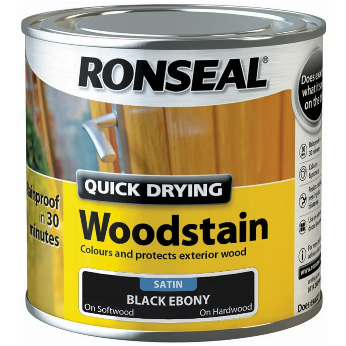 Ronseal Satin Quick Drying Woodstain Ebony 250ml - Image 1
