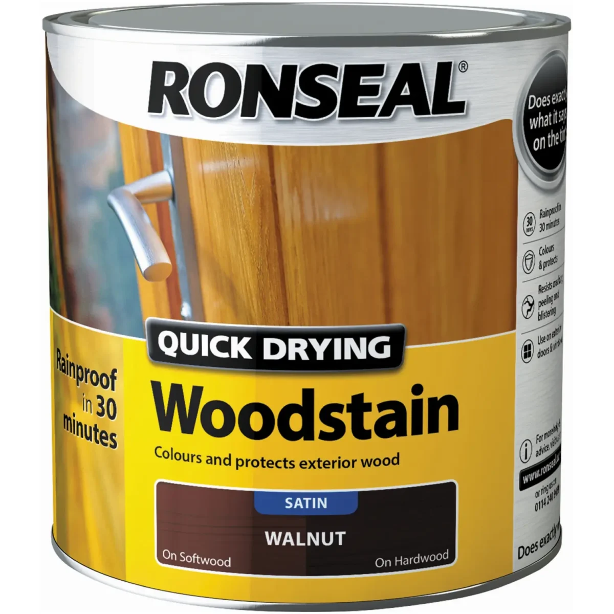 Ronseal Satin Quick Drying Woodstain Walnut 2.5Ltr - Image 1