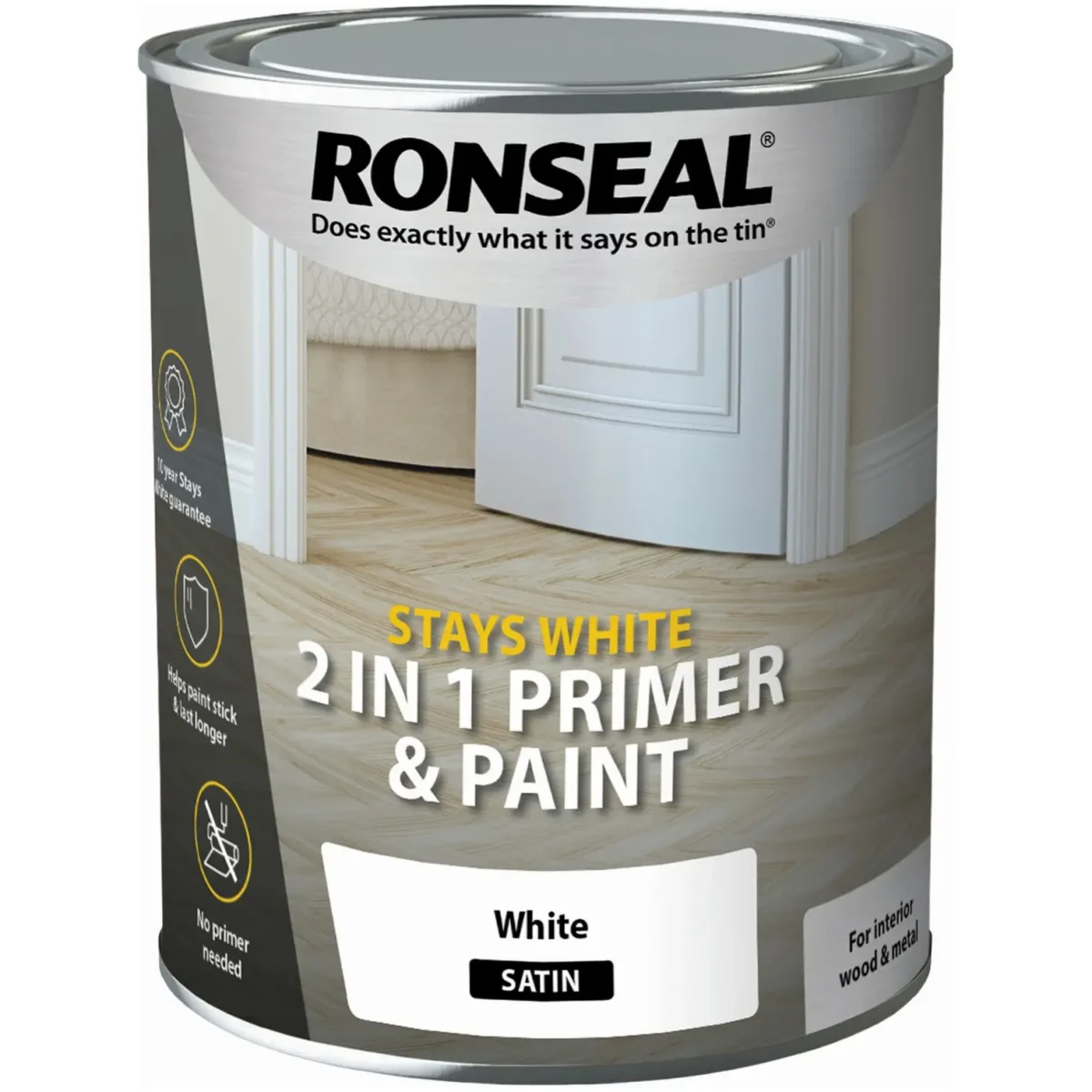 Ronseal White Satin 2in1 Wood Paint 750ml - Image 1