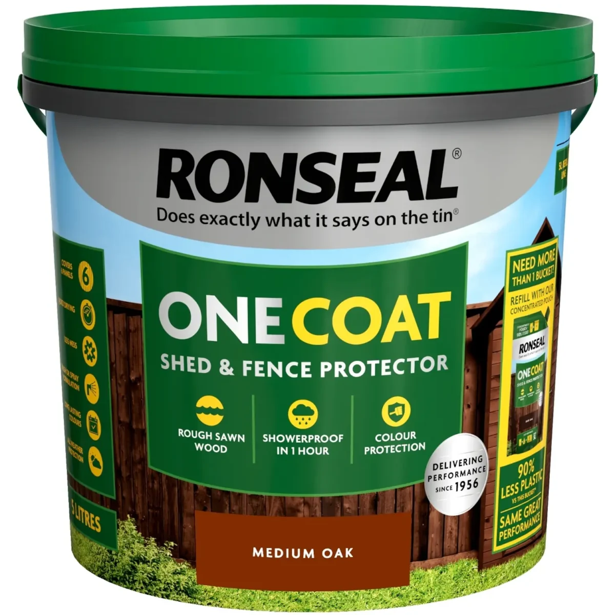 Ronseal One Coat Shed & Fence Protector Medium Oak 5ltr - Image 1