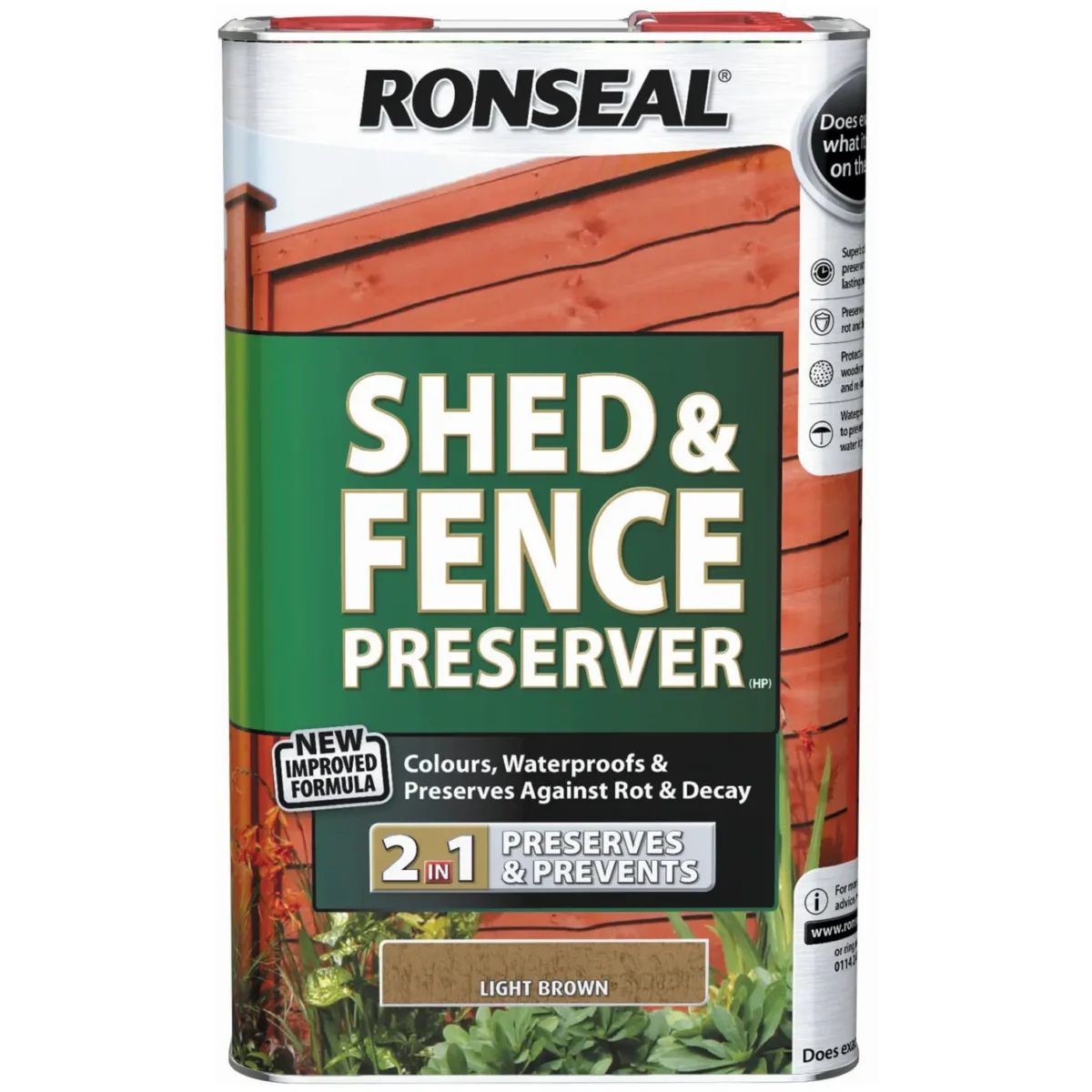 Ronseal Shed & Fence Preserver Light Brown 5Litre