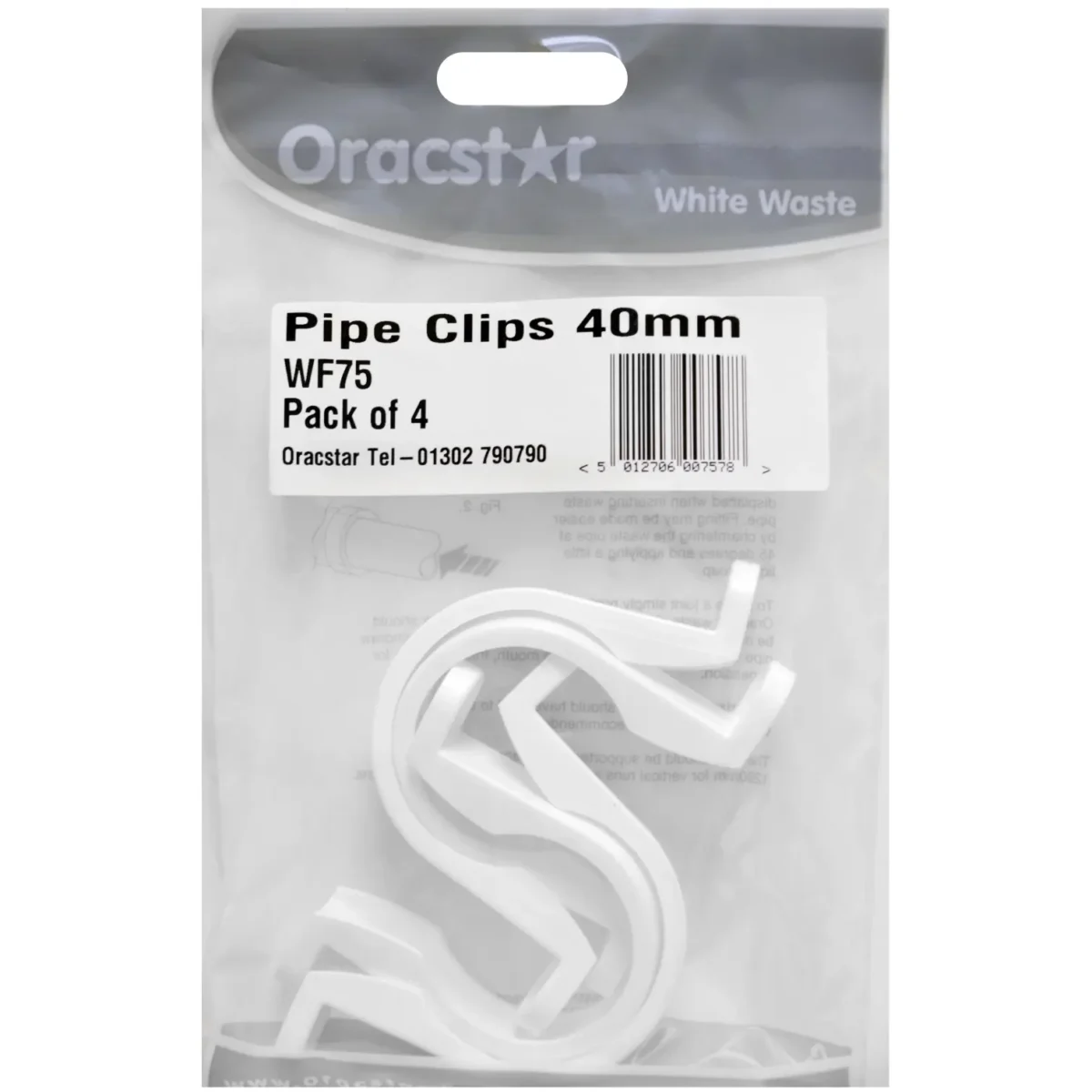 Oracstar 40mm Plastic Pipe Clips Pack of 4 White - Image 1