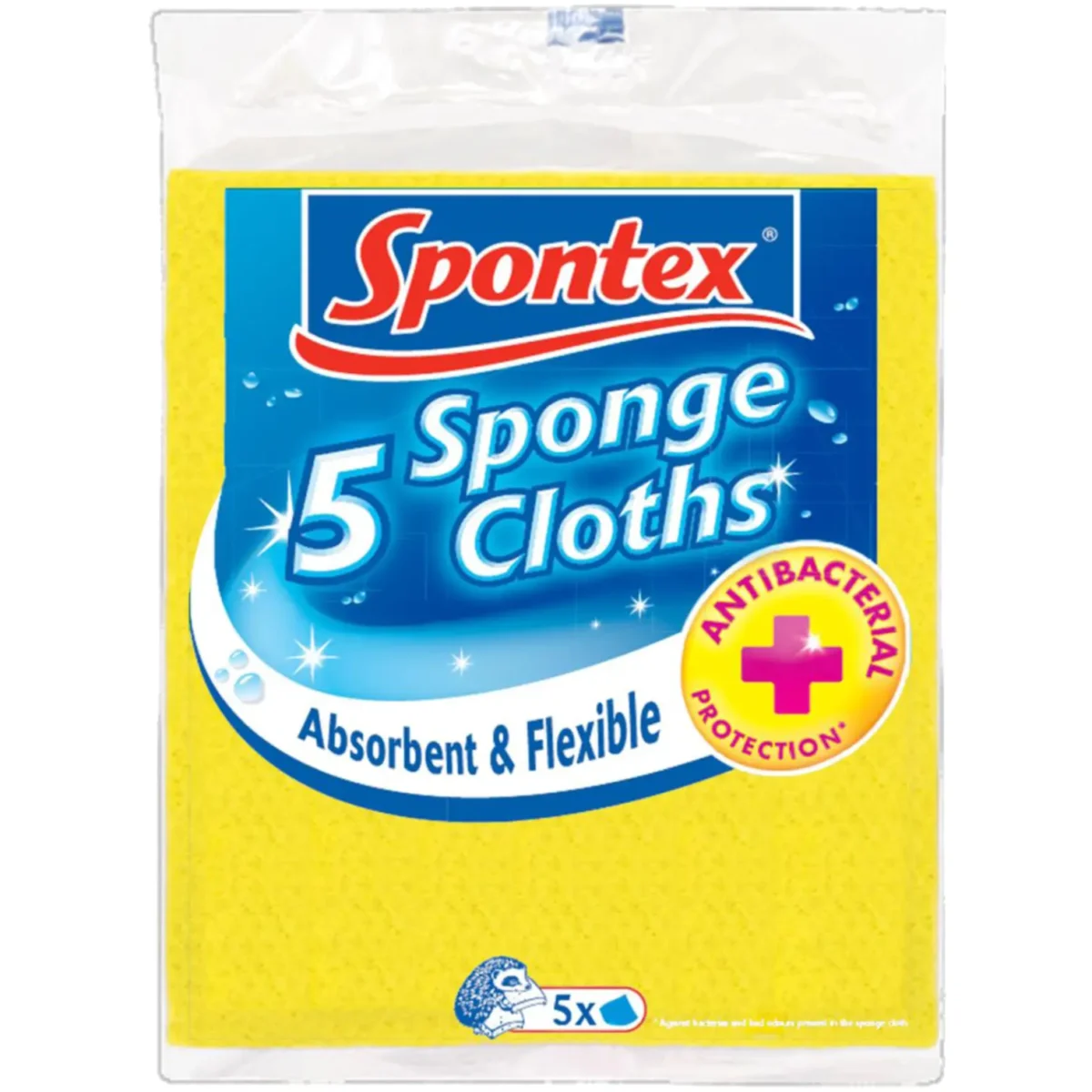 Spontex Antibacterial Absorbent & Flexible Sponge Cloths Pack of 5