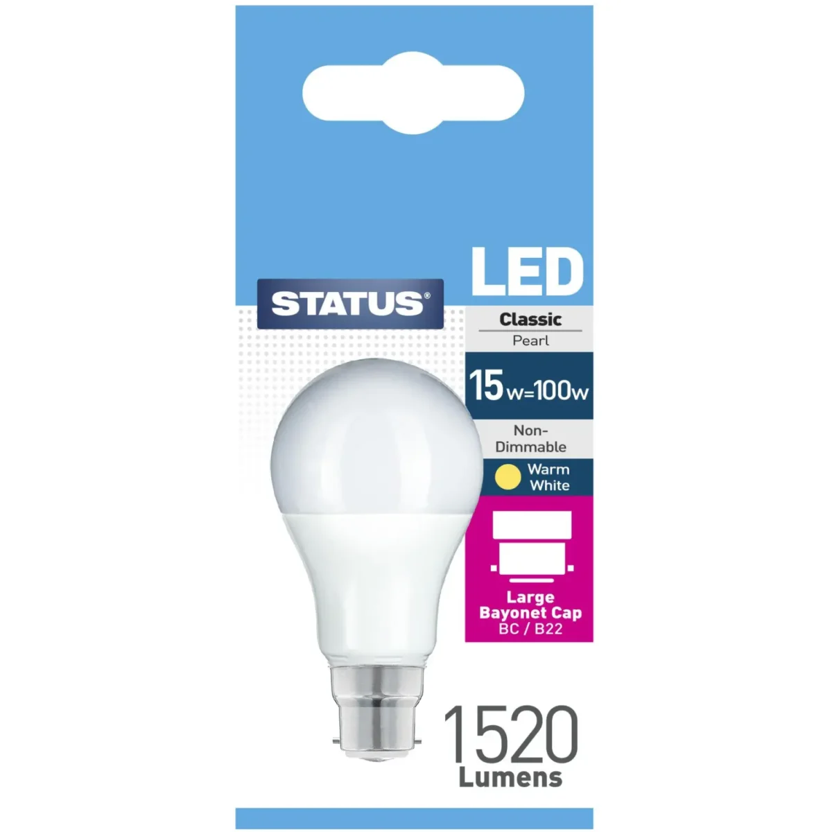 Status 15/100w GLS Warm White BC pk1 - Image 1