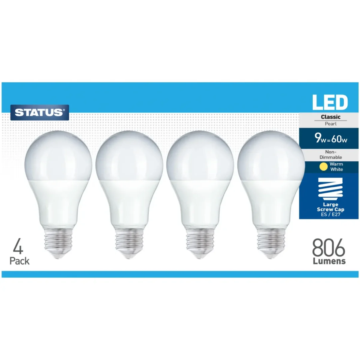 Status 8.5/60w GLS Warm White ES pk4 - Image 1