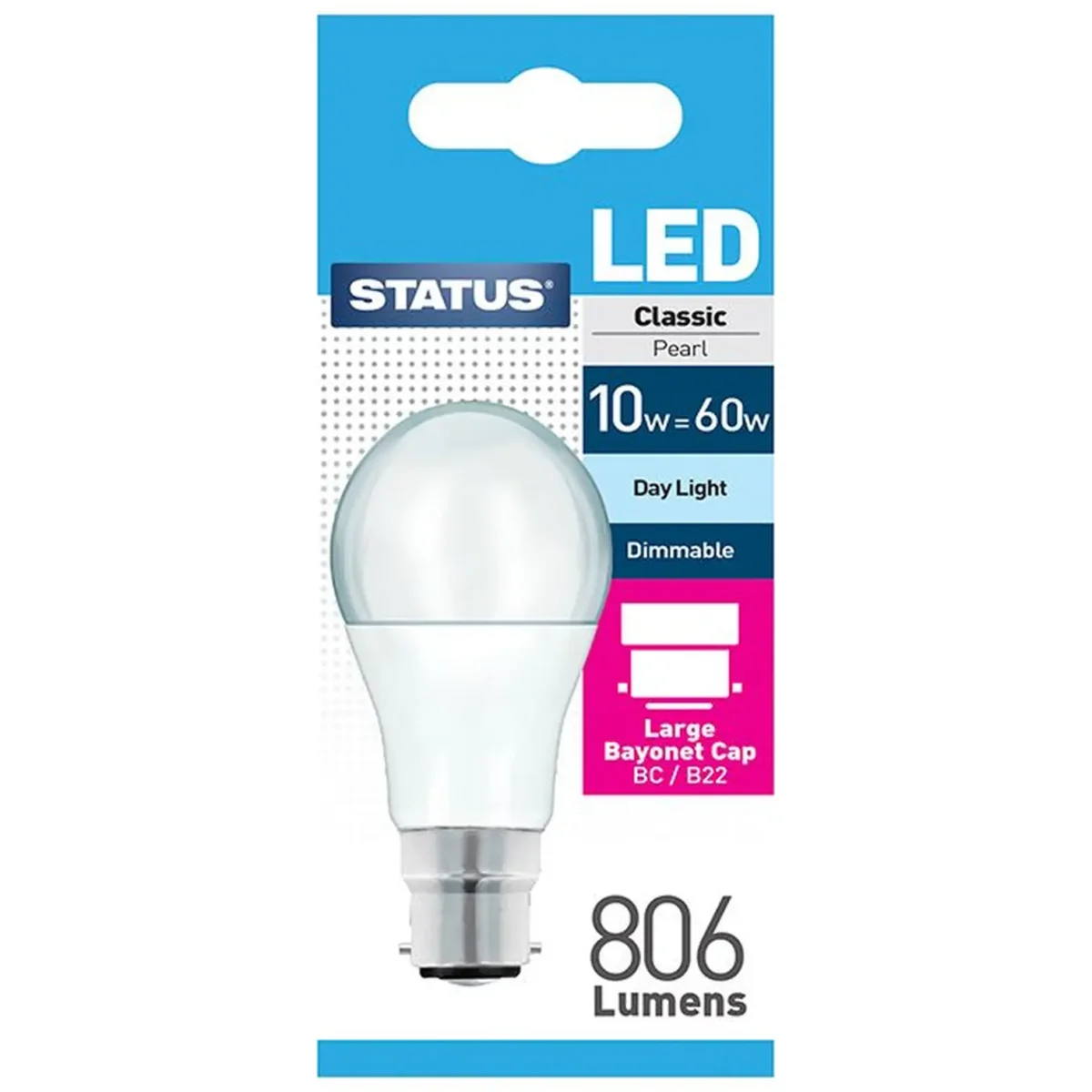 Status 8.5/60w GLS Day Light BC Dimmable Light Bulb - Image 1