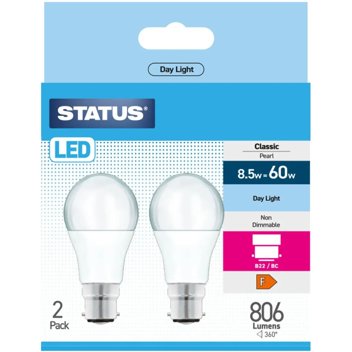 Status 8.5/60w GLS Day Light BC pk2 - Image 1