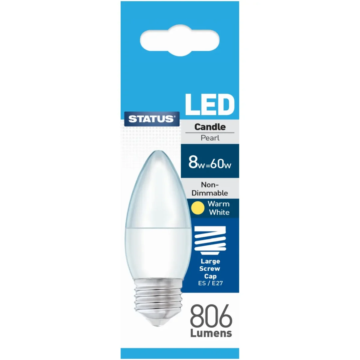 Candle LED ES Warm White Bulb 8w=60w - Image 1