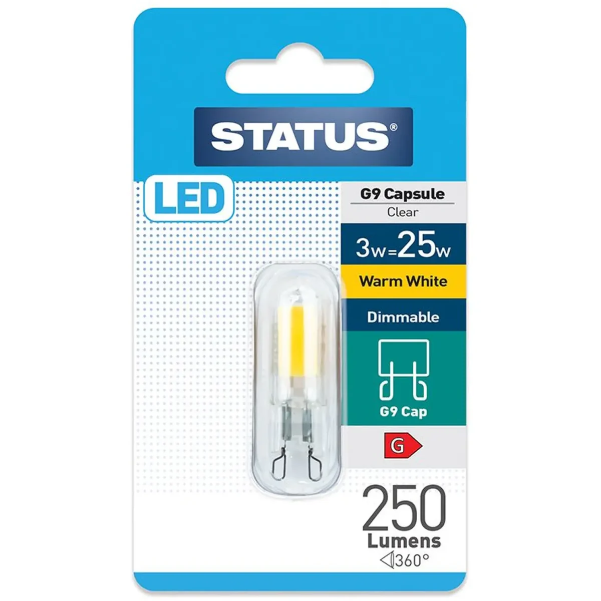 Status 3/25w LED G9 Warm White Dimmable Bulb - Image 1