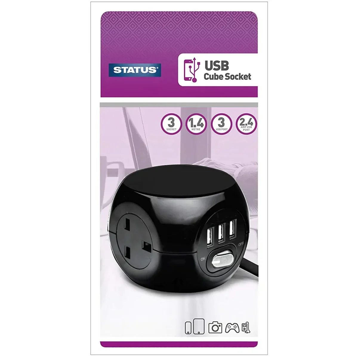 Status 3 Way Cube Socket 1.4mtr - Image 1