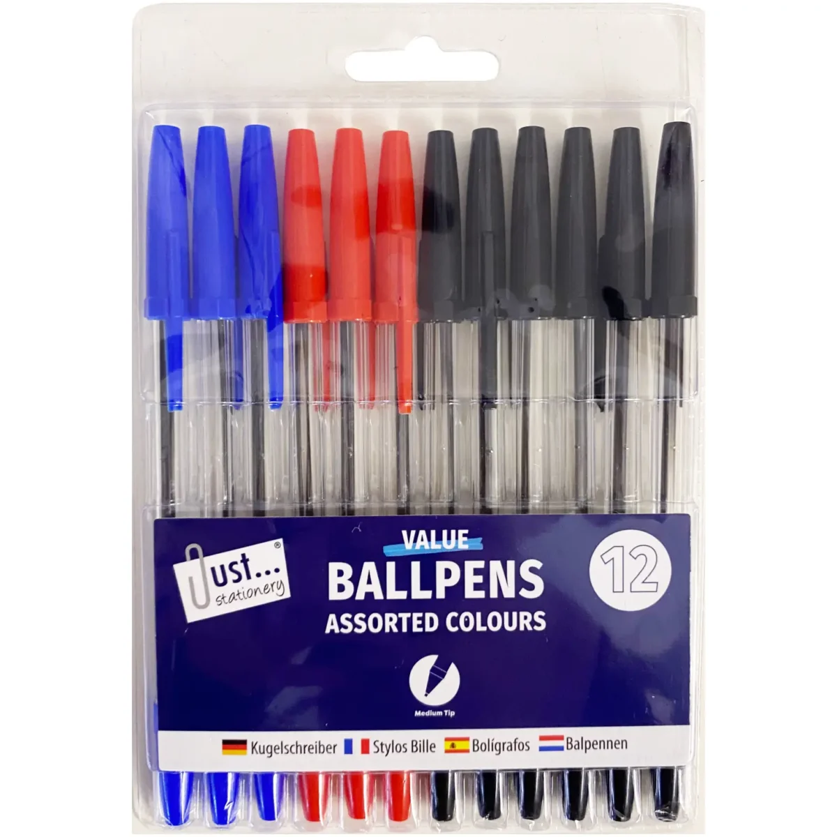 Just Stationery 12 Assorted Ballpoint Pens - Image 1