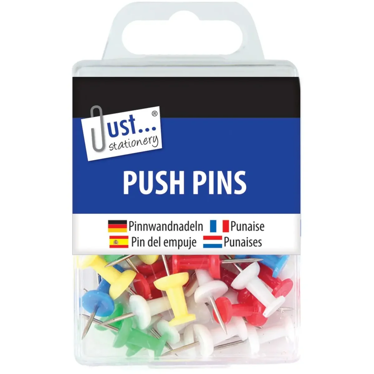 Just Stationery 50 Push Pins Assorted Colours - Image 1