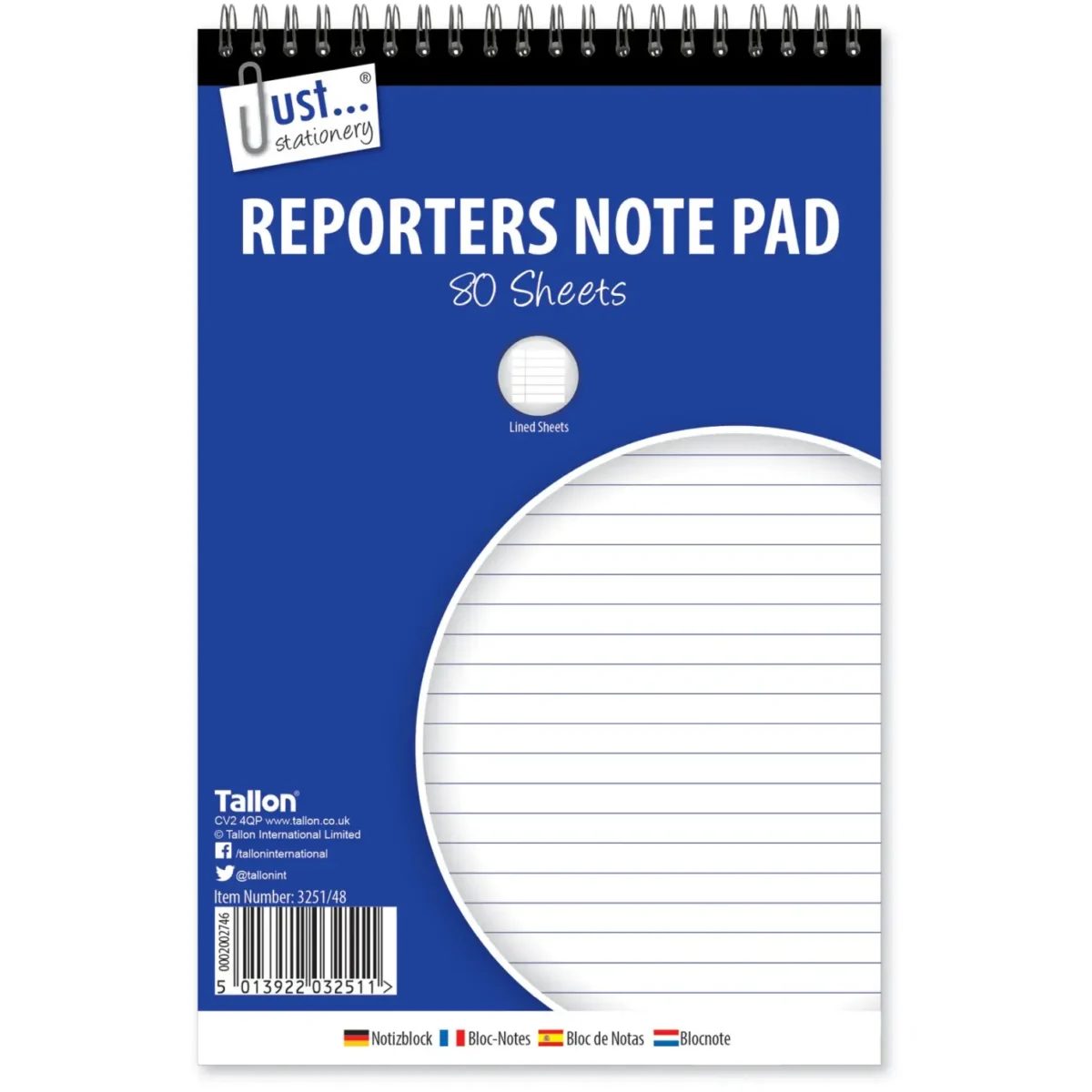 Just Stationery Reporter Notepad 80 Sheets - Image 1