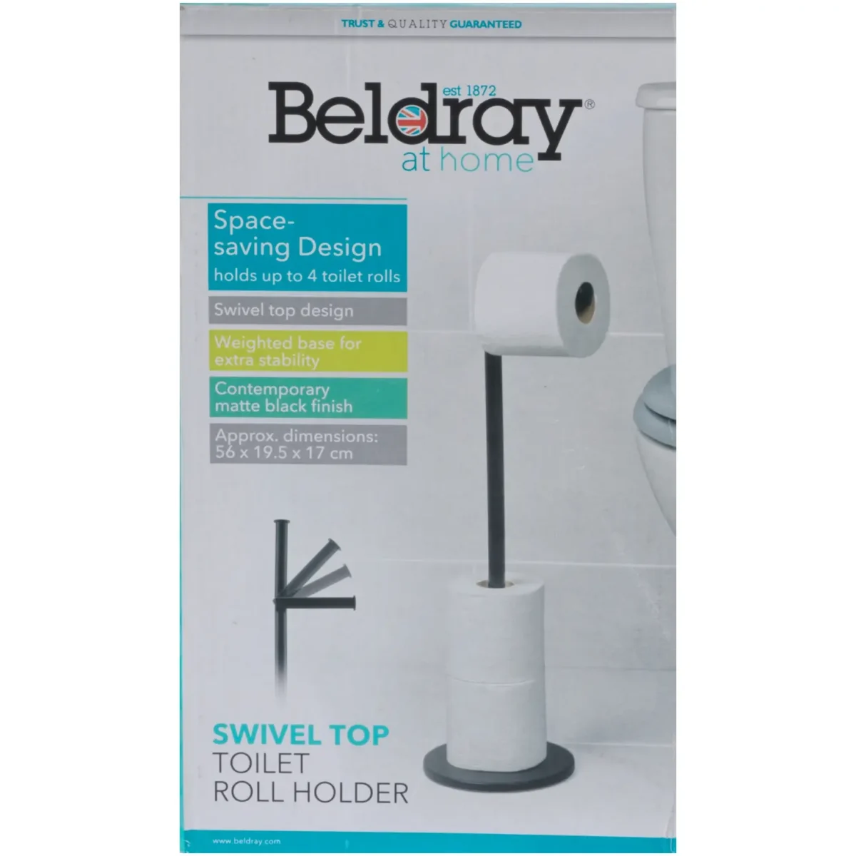 Beldray Swivel Top Toilet Roll Holder Matt Black - Image 4