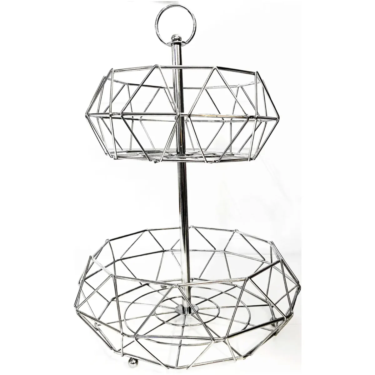 Fruit Basket Silver 2 Tier - Image 1