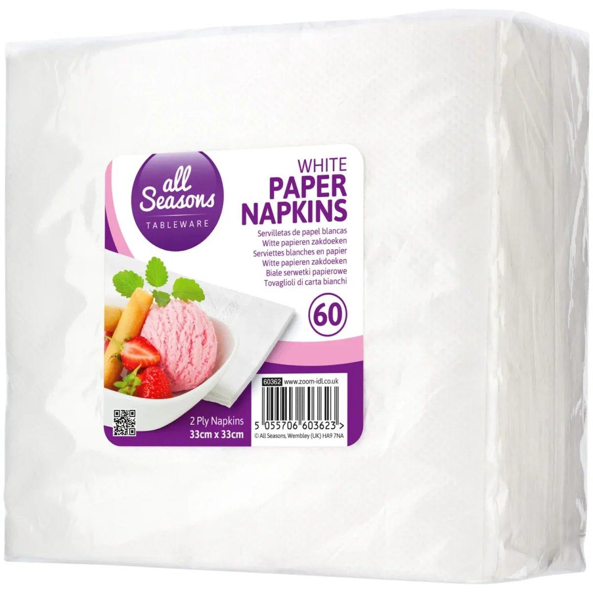 Zoom All Seasons White Paper Napkins 60pk - Image 1